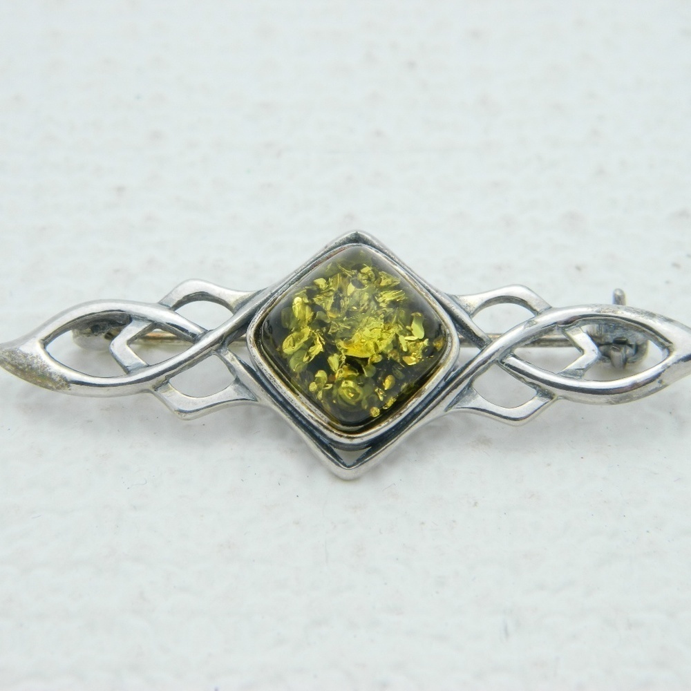 Sterling Silver Amber Brooch